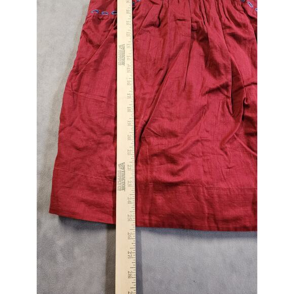 J Crew Tank Top Womens Size 00 Red Blue Embroidered Pom Pom Boho Peasant Hippie - Picture 5 of 10